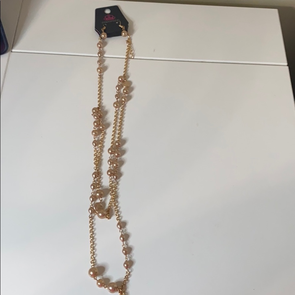 Necklace and earrings Gold Promenade 2 Tier Pearl